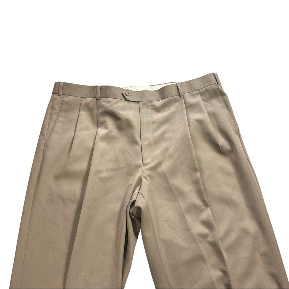 Joseph & Feiss Men Beige Pleated Dress Suit Pant Sz 44x30 Wool Blend Cuffed Hem